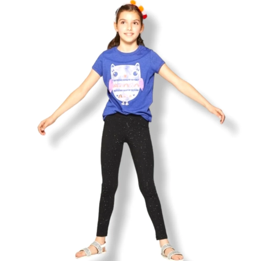 ♥️ 4 for $25 ♥️ #R Cat & Jack Bottoms Black Leggings Glitter Size 7 8 Medium - Picture 2 of 4